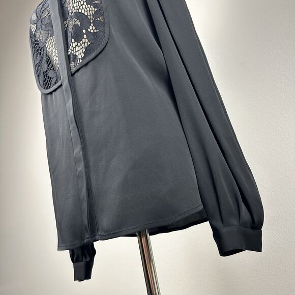 NWOT Diane Von Furstenberg Lucia Lace Trimmed Silk Tunic Top Black Womens 10 - Picture 4 of 13